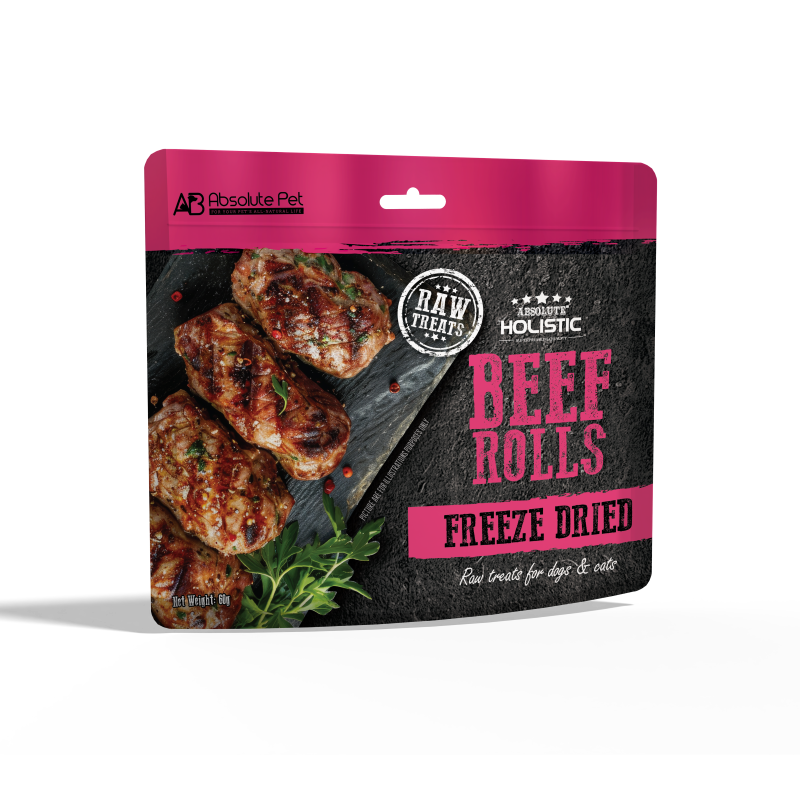 Absolute Holistic Freeze Dried Raw Treats for Cats & Dogs - Beef Rolls (60g)