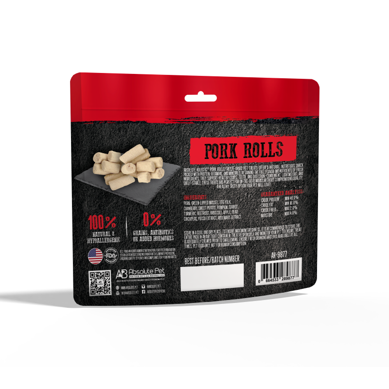 Absolute Holistic Freeze Dried Raw Treats for Cats & Dogs - Pork Rolls (60g)