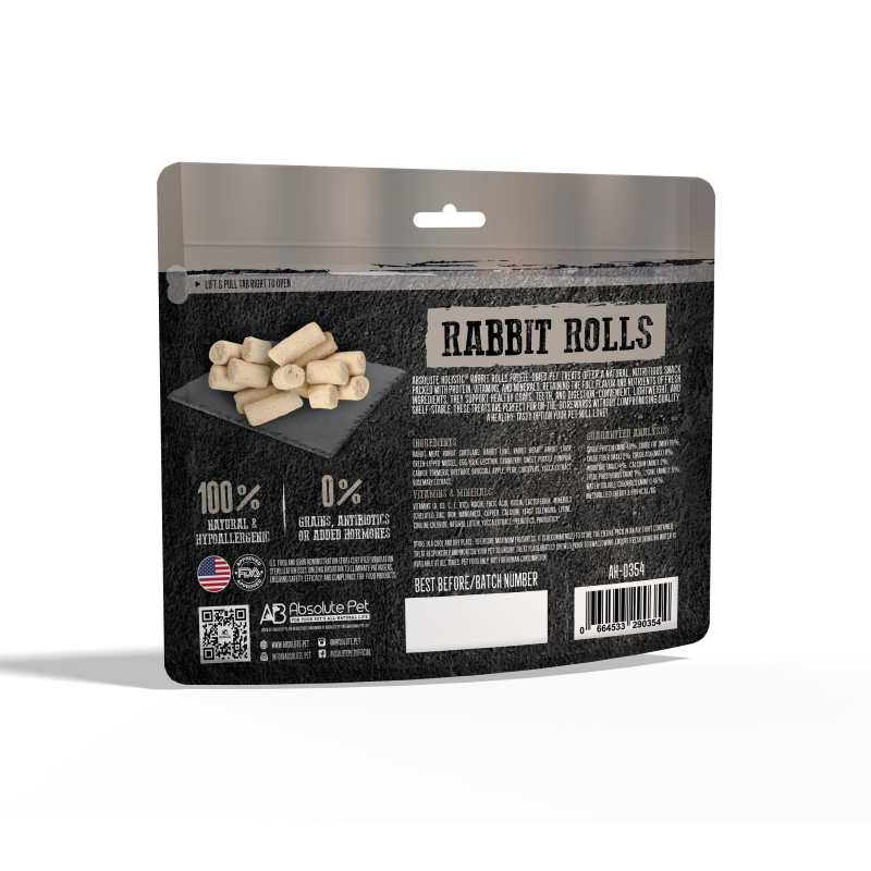 Absolute Holistic Freeze Dried Raw Treats for Cats & Dogs - Rabbit Rolls (60g)