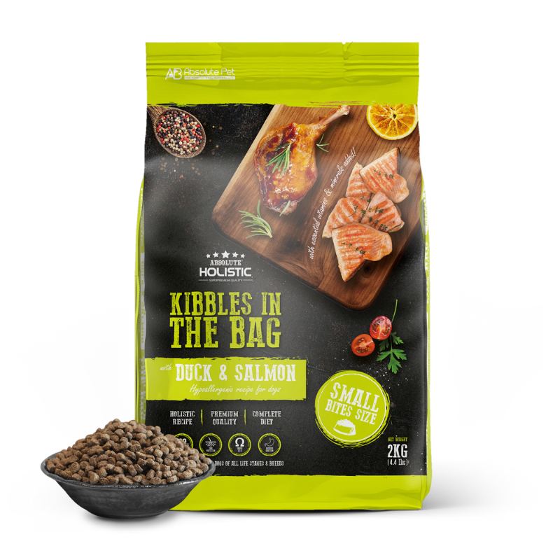 Absolute Holistic Kibbles In The Bag Hypoallergenic Recipe Small Bites Dog Dry Food - Duck & Salmon [2 Sizes]
