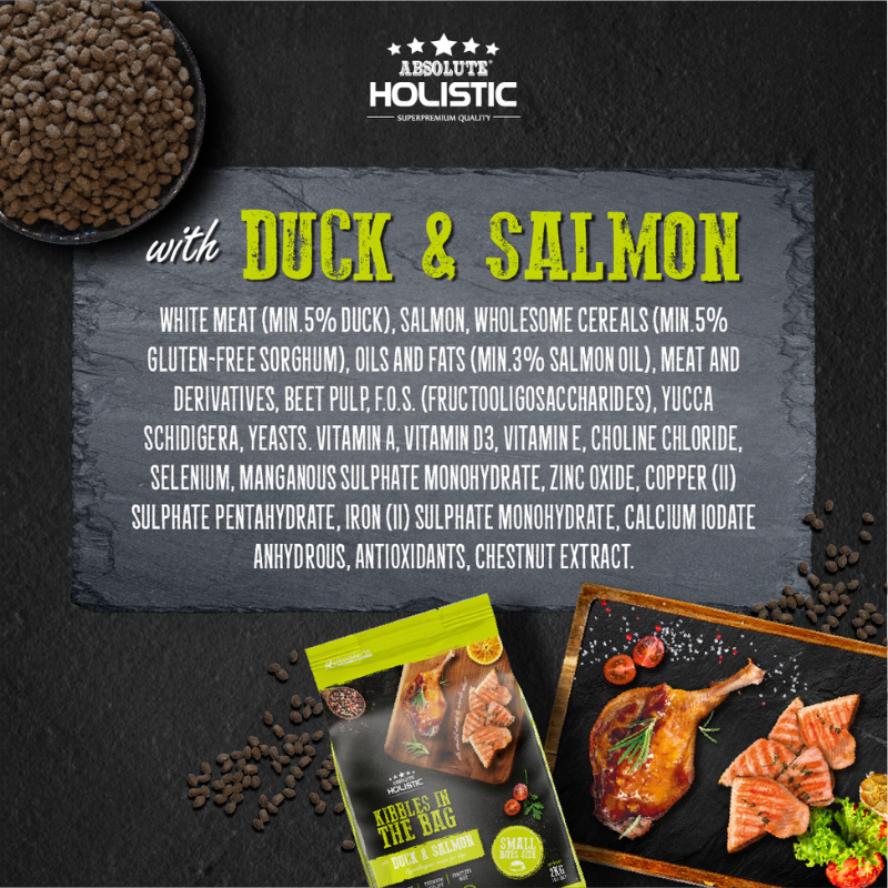 Absolute Holistic Kibbles In The Bag Hypoallergenic Recipe Small Bites Dog Dry Food - Duck & Salmon [2 Sizes]