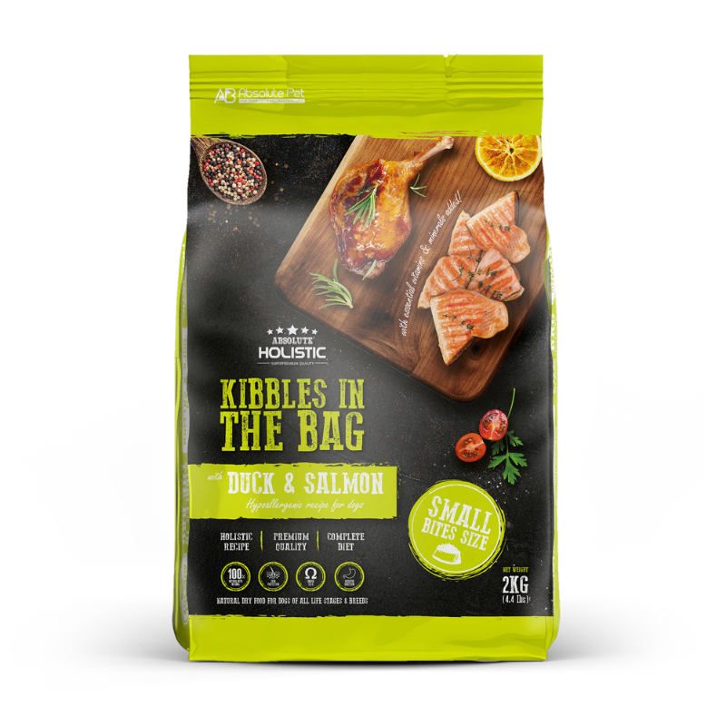 Absolute Holistic Kibbles In The Bag Hypoallergenic Recipe Small Bites Dog Dry Food - Duck & Salmon [2 Sizes]