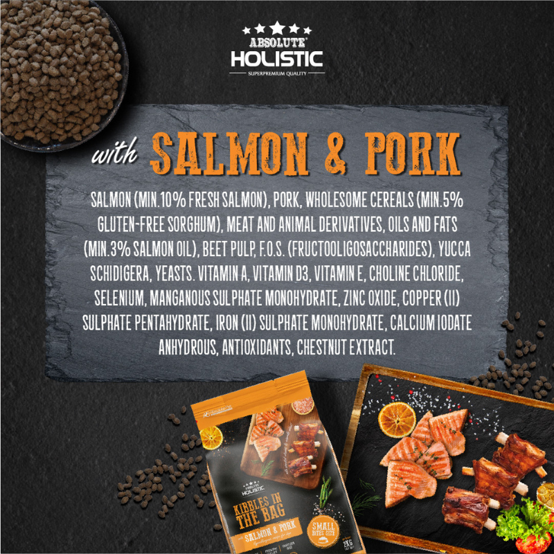Absolute Holistic Kibbles In The Bag Hypoallergenic Recipe Small Bites Dog Dry Food - Salmon & Pork [2 Sizes]