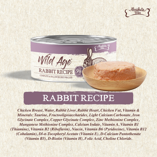 Absolute Bites Wild Age Complete & Balanced Diet Canned Cat Food - Rabbit Recipe 80g (Box of 6)