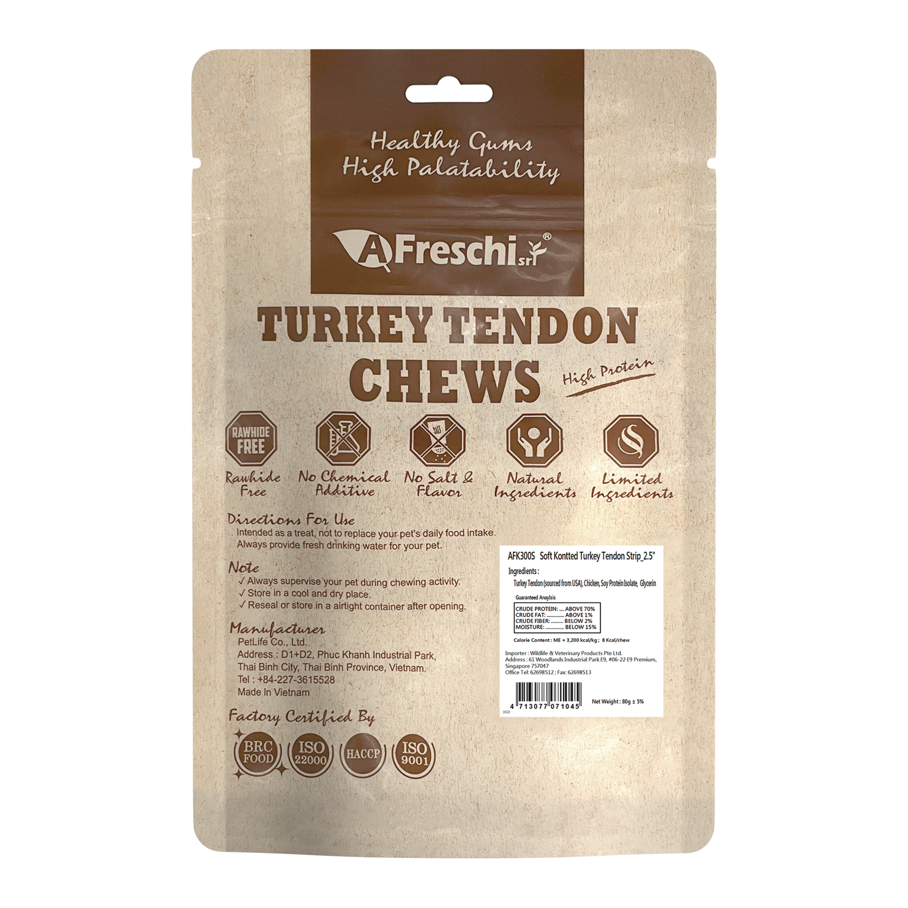 Afreschi Soft Knotted Turkey Tendon Strip 80g