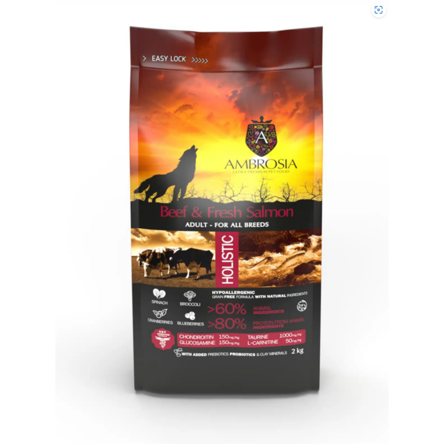 Ambrosia Grain Free Dog Adult Beef & Fresh Salmon 12kg