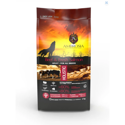 Ambrosia Grain Free Dog Adult Beef & Fresh Salmon 12kg
