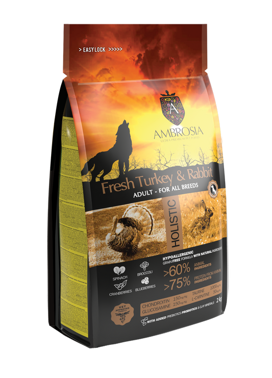 Ambrosia Grain Free Dog Adult Sensitive Fresh Turkey & Rabbit  12kg