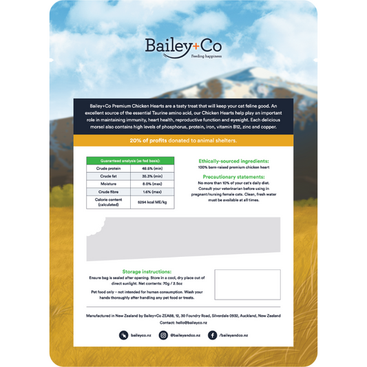 Bailey+Co Freeze Dried Chicken Heart Feline For Cats - 70g