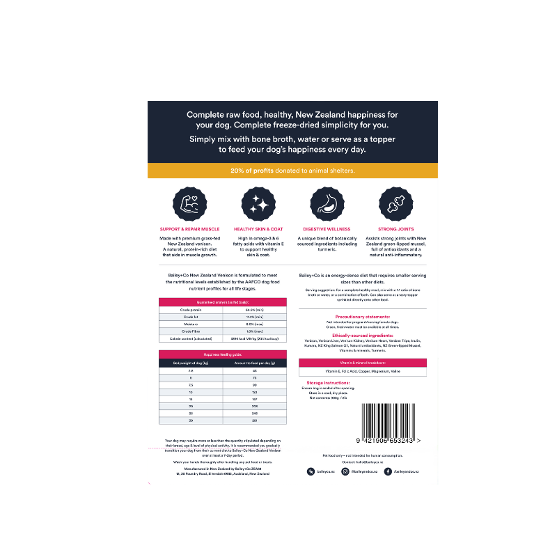 Bailey+Co Freeze Dried Complete Venison Meal [2 Sizes]