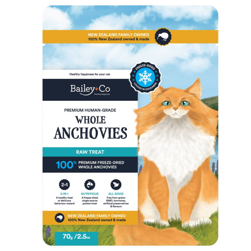 Bailey+Co Premium Human Grade Freeze Dried Anchovy Treat Feline For Cats - 70g