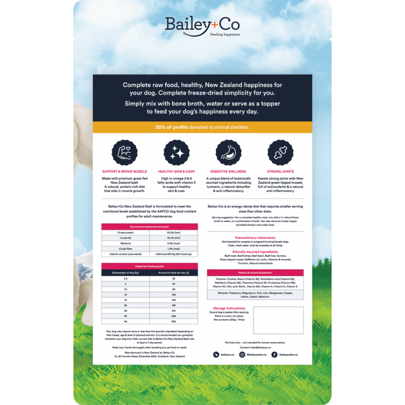 Bailey+Co Freeze Dried Complete Beef Diet/Training Aid For Dogs - 500g
