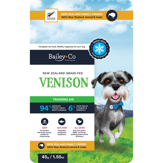Bailey+Co Freeze Dried Complete Venison Diet/Training Aid For Dogs - [3 Sizes]