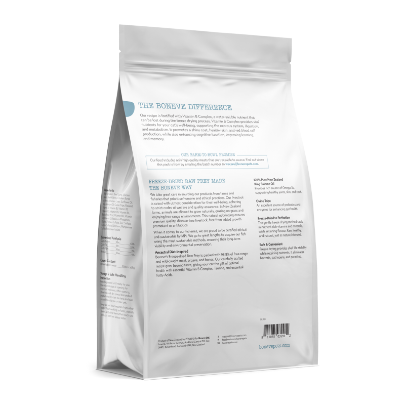 Boneve Beef & Chicken Digestive & Immune Support Grain Free Freeze Dried Raw Cat Food [2 Sizes]