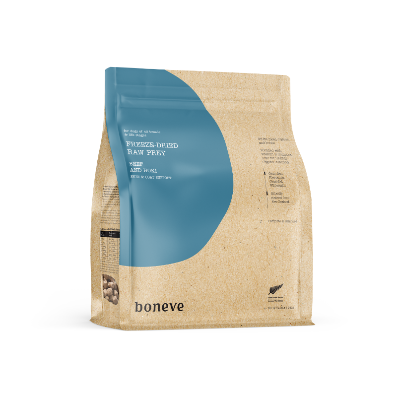 Boneve Beef & Hoki Skin & Coat Support Grain Free Freeze Dried Raw Dog Food [2 Sizes]