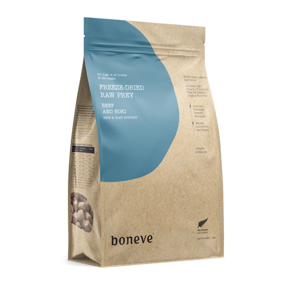 Boneve Beef & Hoki Skin & Coat Support Grain Free Freeze Dried Raw Dog Food [2 Sizes]