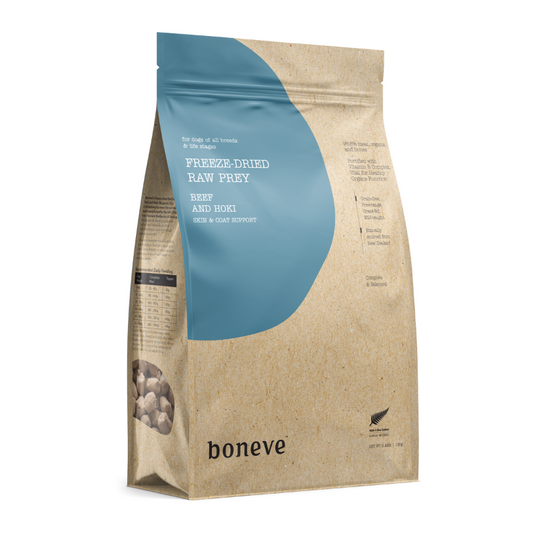 Boneve Beef & Hoki Skin & Coat Support Grain Free Freeze Dried Raw Dog Food [2 Sizes]