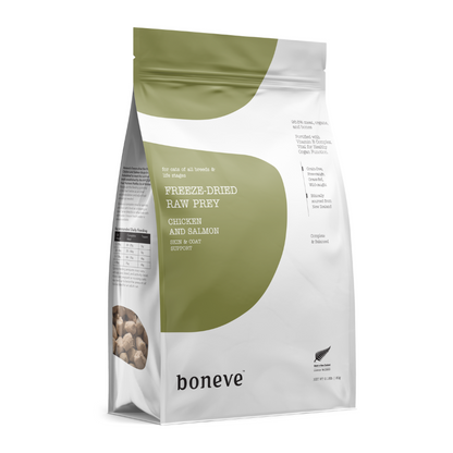 Boneve Chicken & Salmon Skin & Coat Support Grain Free Freeze Dried Raw Cat Food [2 Sizes]