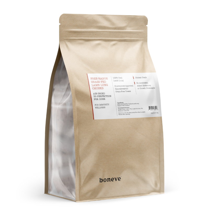 Boneve Free Range Grass Fed Lamb Lung Chunks Grain Free Air Dried Dog Treats - 70g