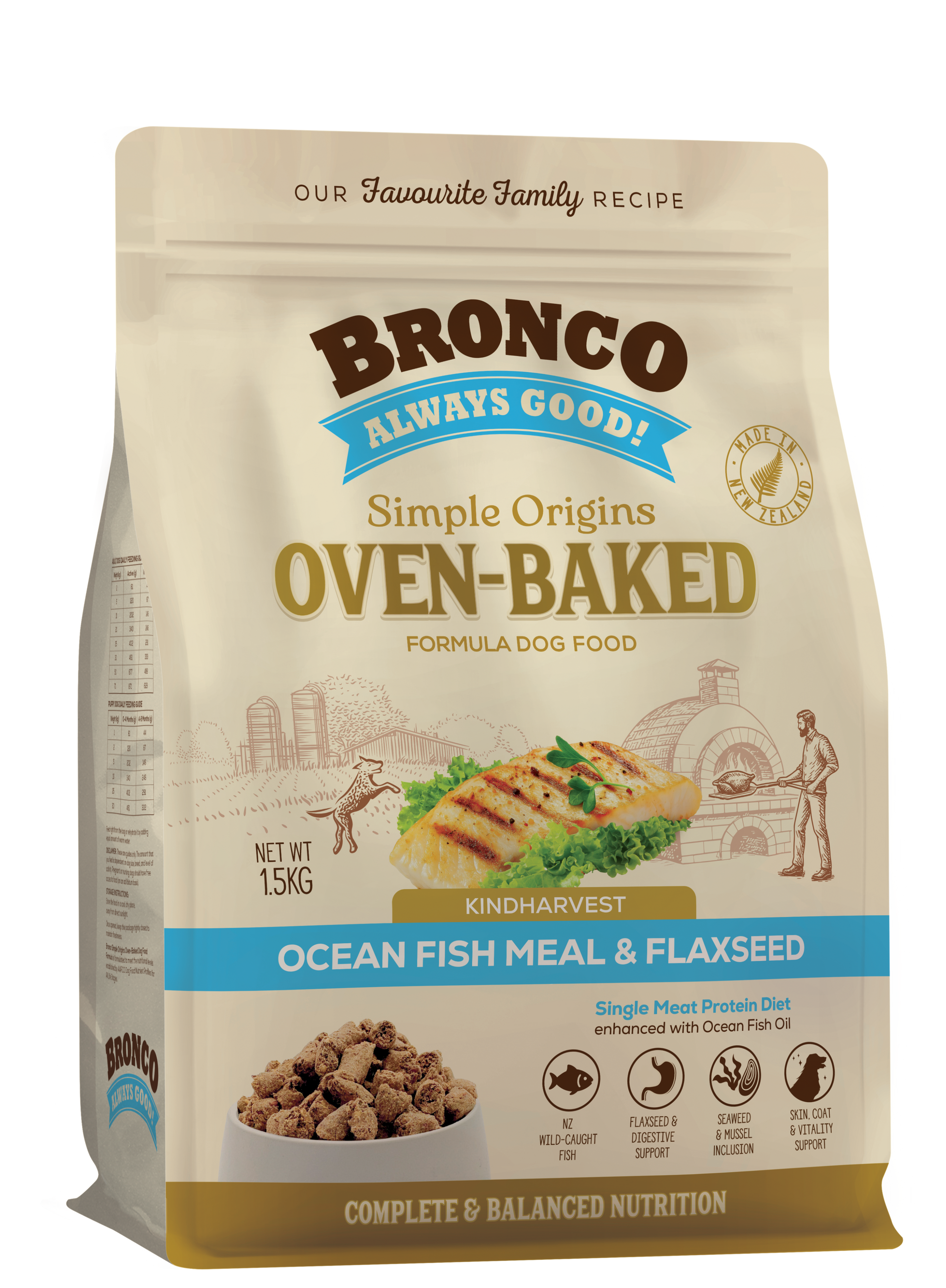 Bronco Simple Origins Oven-baked Kindharvest Ocean Fish Meal & Flaxseed Formula Dry Dog Food
