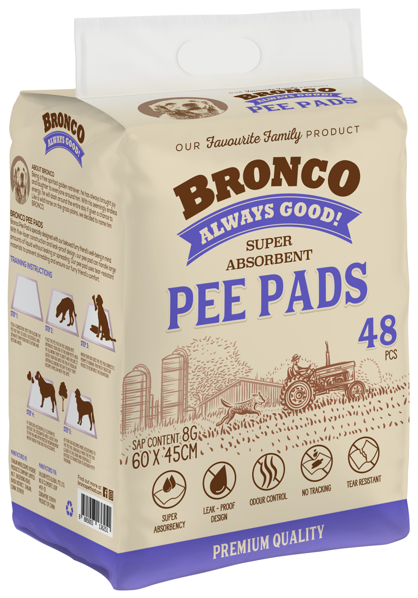 Bronco Super Absorbent Pee Pads Sap 8g 60x45cm (48pcs)
