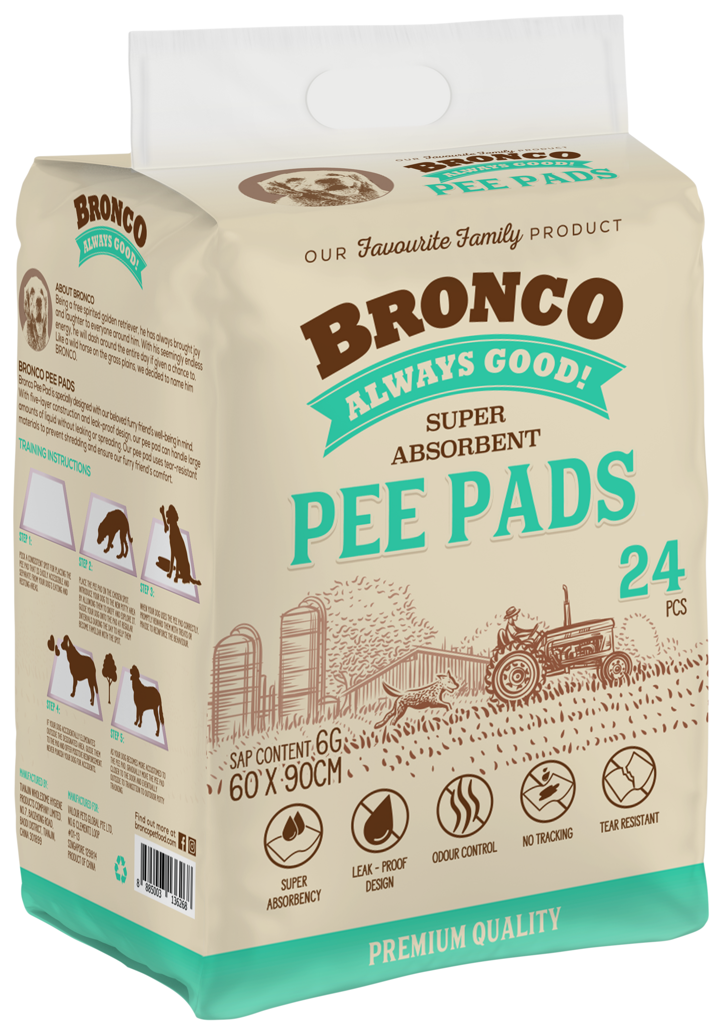 Bronco Super Absorbent Pee Pads Sap 6g 60x90cm (24pcs)