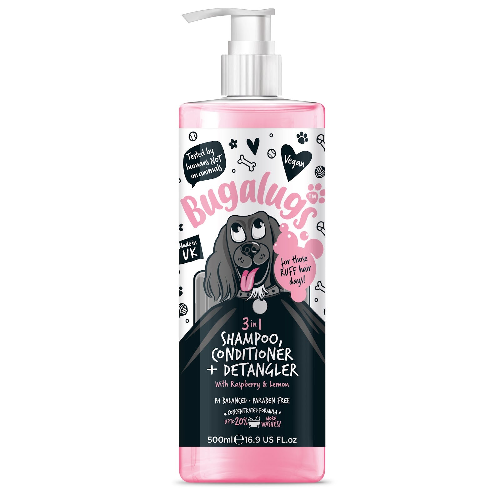 Bugalugs 3 In 1 Raspberry And Lemon Dog Shampoo 500ml