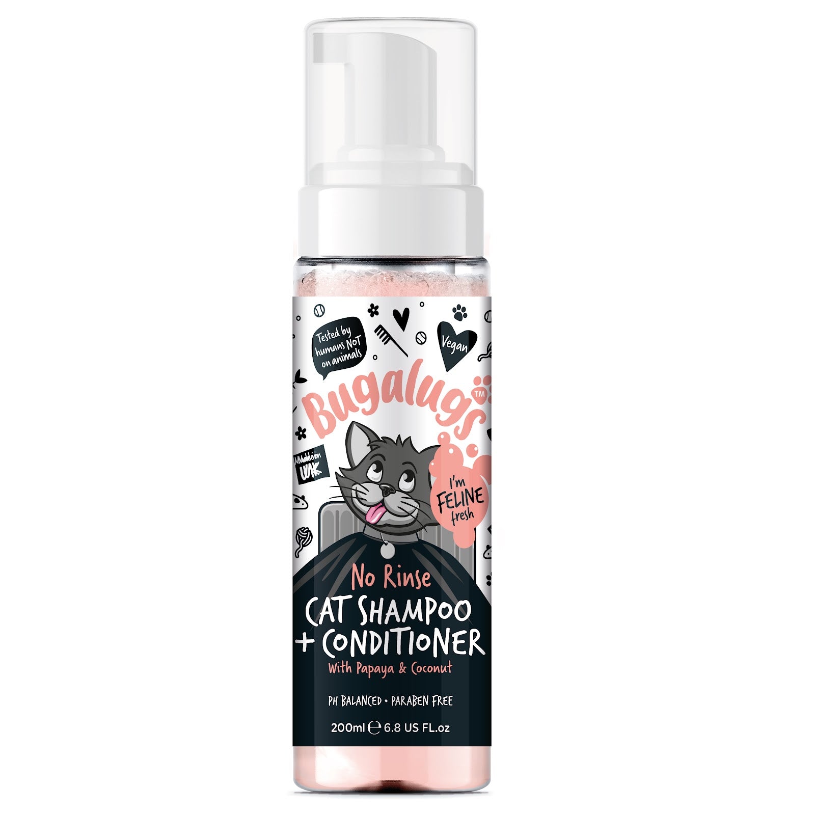 Bugalugs Papaya & Coconut No Rinse Cat Shampoo 200ml