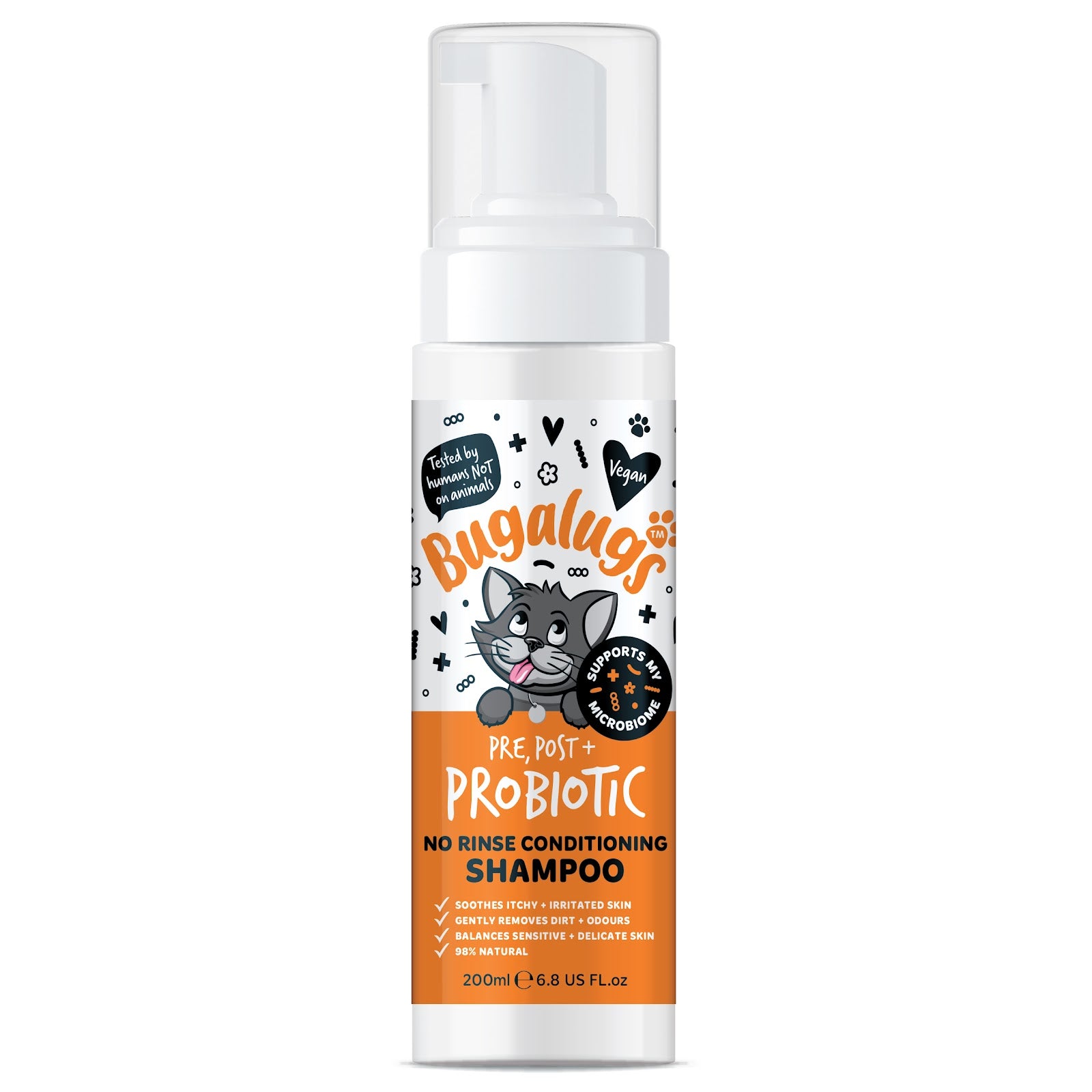 Bugalugs Pre, Post & Probiotic No Rinse Cat Shampoo 200ml
