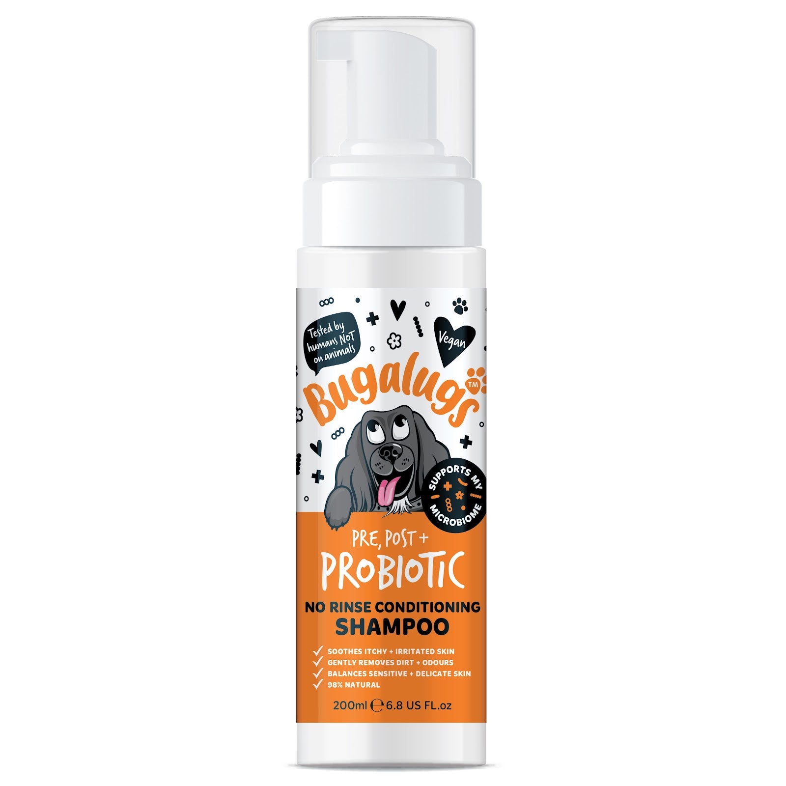 Bugalugs Pre, Post & Probiotic No Rinse Dog Shampoo 200ml