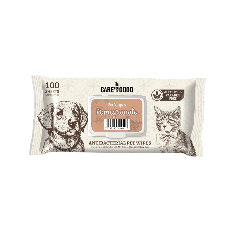 Care For The Good Antibacterial Pet Wipes For Cats & Dogs Pomegranate - 100pcs