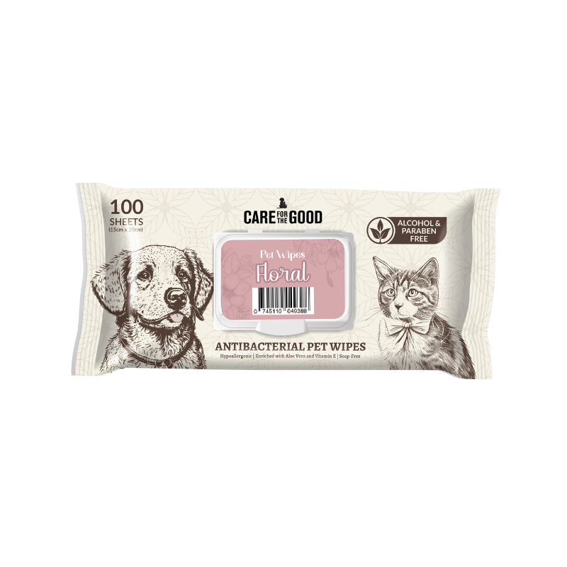 Care For The Good Antibacterial Pet Wipes For Cats & Dogs Floral - 100pcs