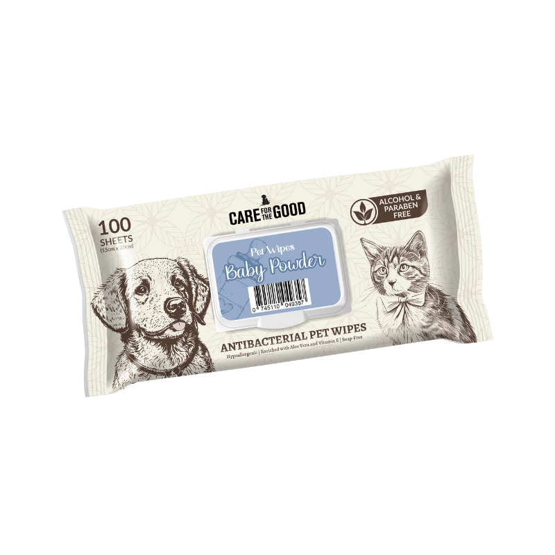 Care For The Good Antibacterial Pet Wipes For Cats & Dogs Baby Powder - 100pcs