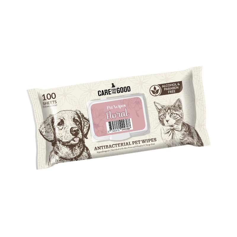 Care For The Good Antibacterial Pet Wipes For Cats & Dogs Floral - 100pcs