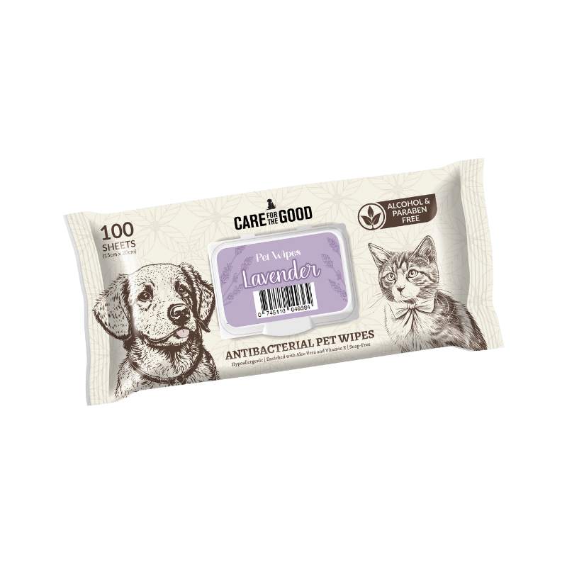 Care For The Good Antibacterial Pet Wipes For Cats & Dogs Lavender - 100pcs
