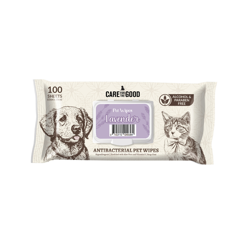 Care For The Good Antibacterial Pet Wipes For Cats & Dogs Lavender - 100pcs