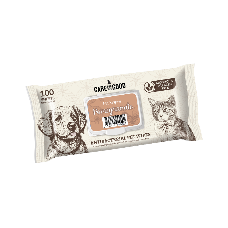 Care For The Good Antibacterial Pet Wipes For Cats & Dogs Pomegranate - 100pcs