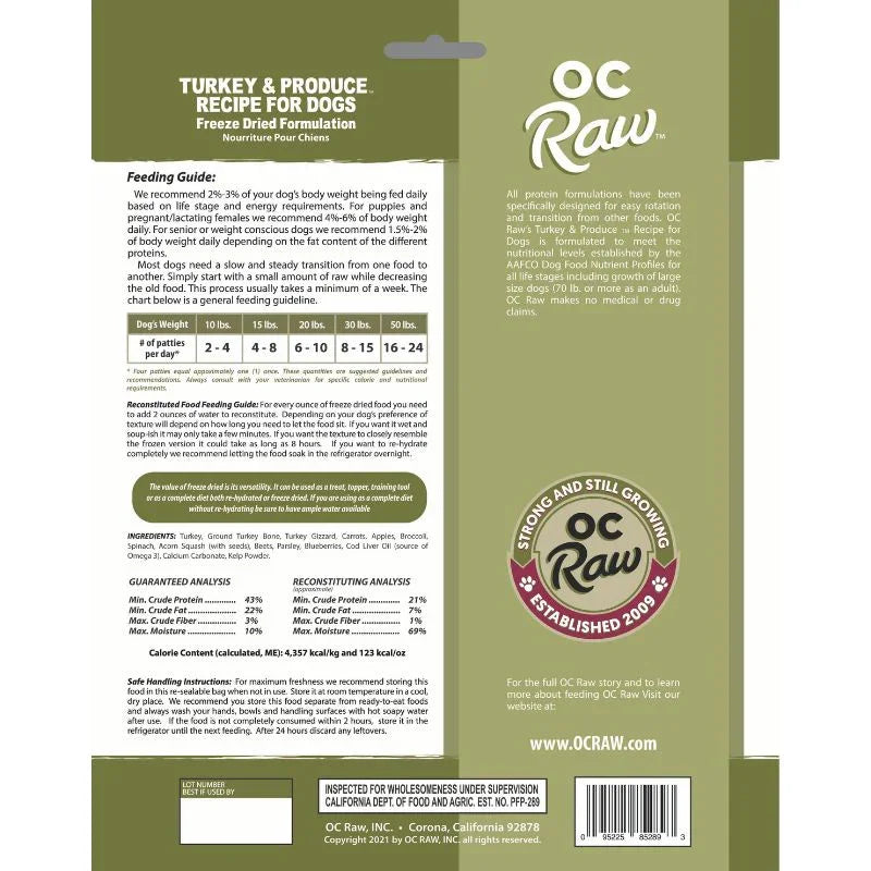 OC Raw Turkey & Produce Grain-Free Freeze-Dried Raw Dog Food - 14oz