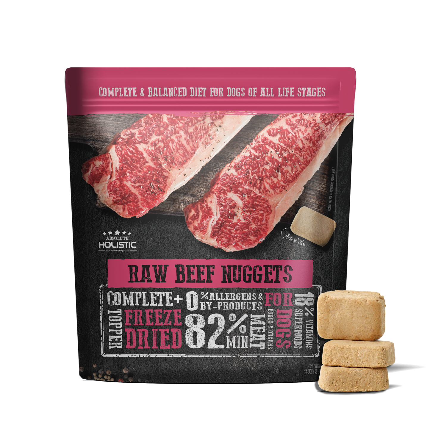 Absolute Holistic Complete & Balanced Freeze Dried Raw Nuggets Dog Food - Beef (14oz)