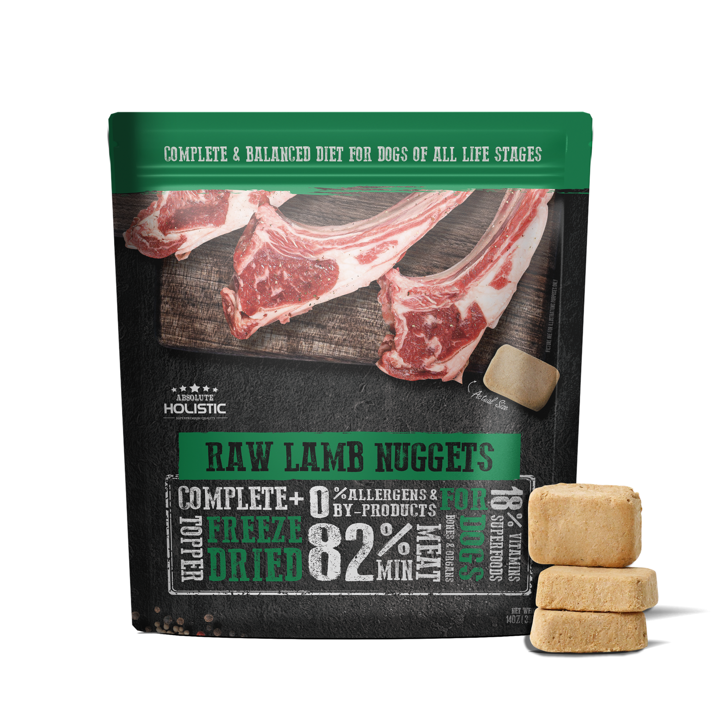 Absolute Holistic Complete & Balanced Freeze Dried Raw Nuggets Dog Food - Lamb (14oz)