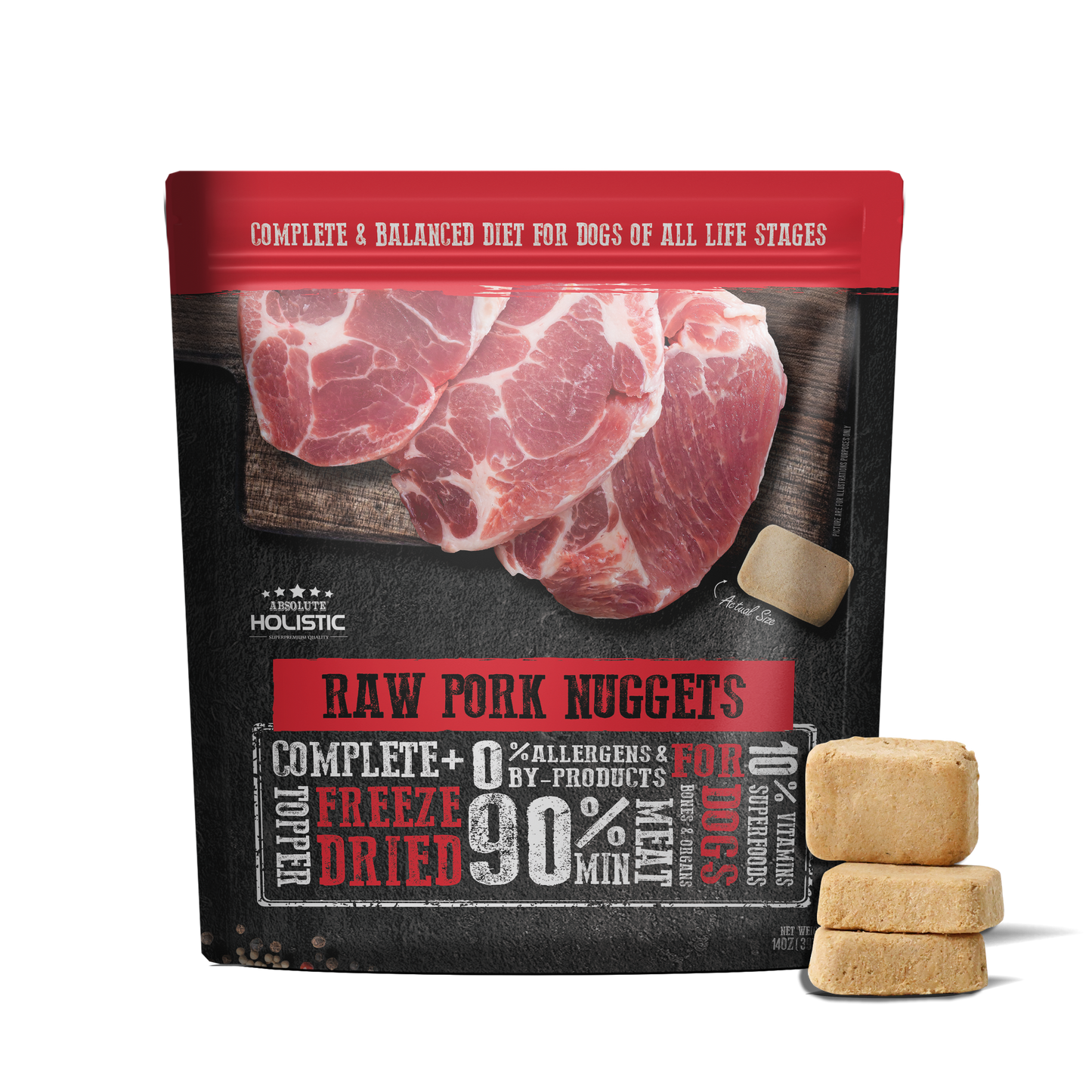 Absolute Holistic Complete & Balanced Freeze Dried Raw Nuggets Dog Food - Pork (14oz)