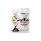 White pouch of Food For The Good freeze-dried strawberry & goat milk waffles for pets, featuring colorful treats.