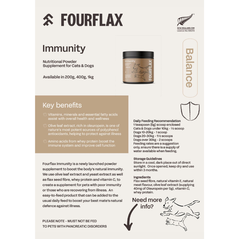 Fourflax Immunity Nutritional Powder Supplement For Cats & Dogs [3 Sizes]