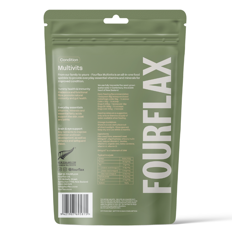 Fourflax Multivits Nutritional Powder Supplement For Cats & Dogs - 200g