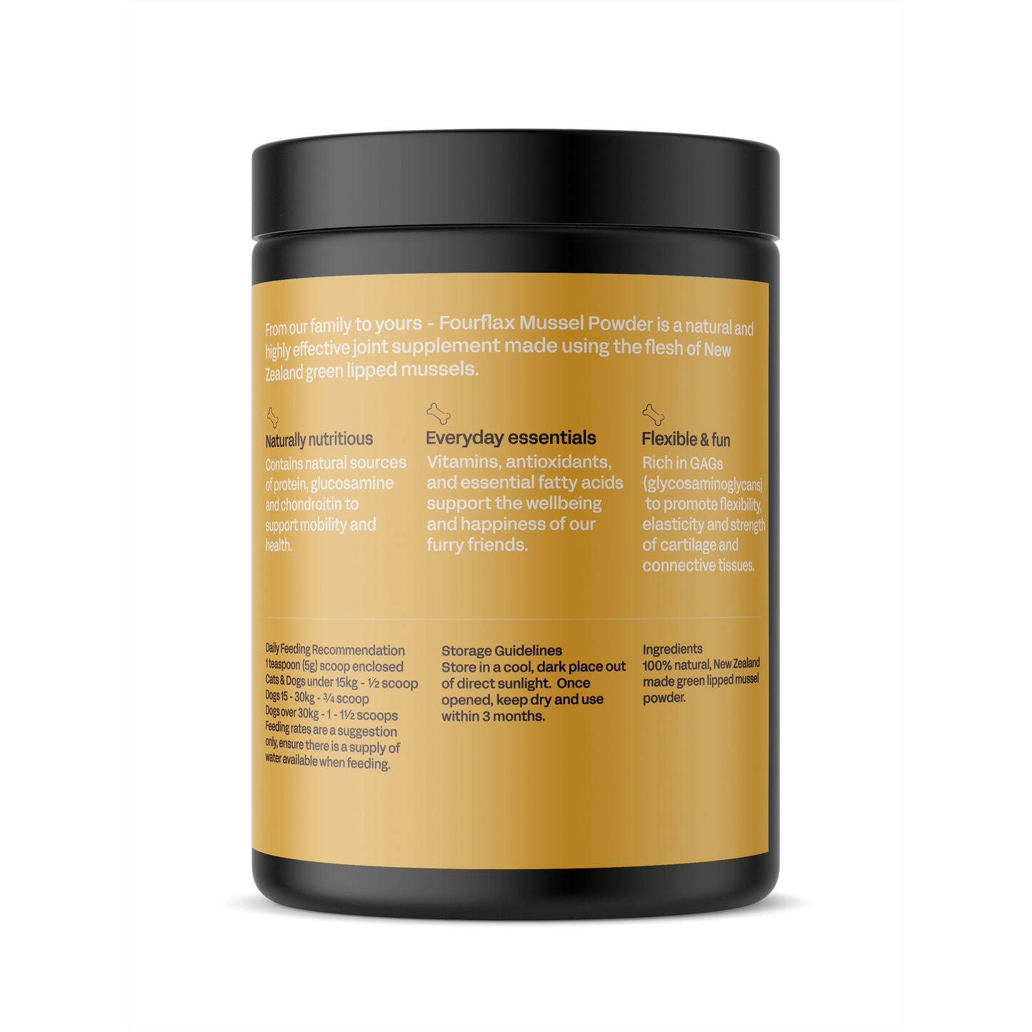 Fourflax Mussel Powder Nutritional Powder Supplement for Dogs & Cats