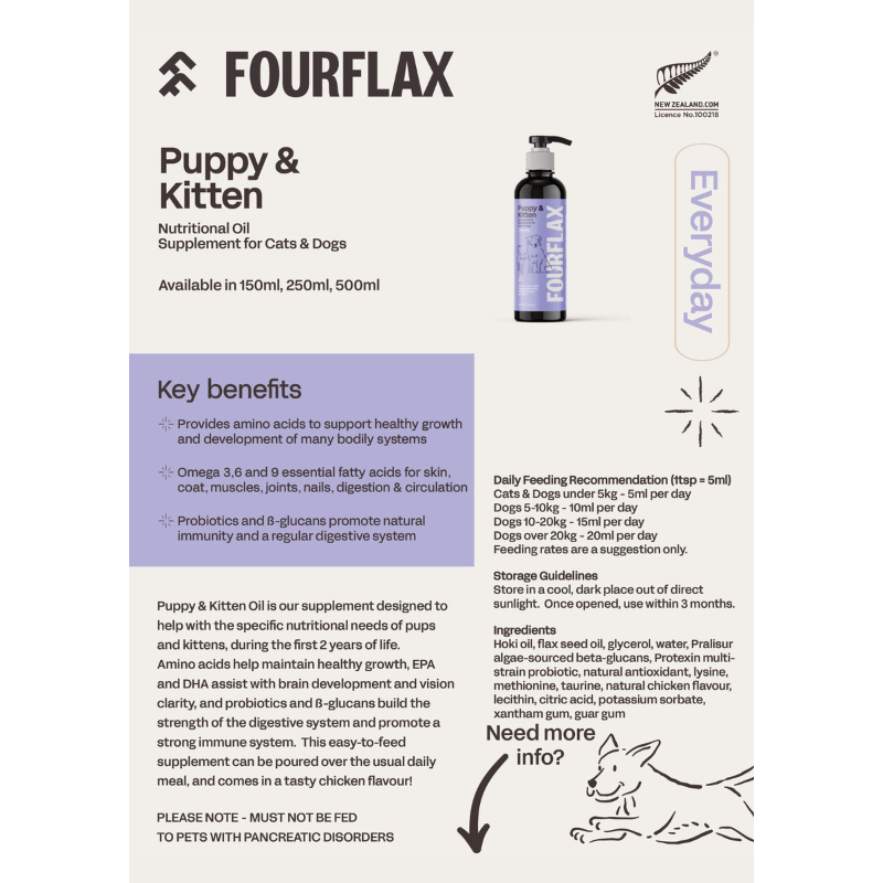 Fourflax Puppy & Kitten Nutritional Oil Supplement For Cats & Dogs - 250ml