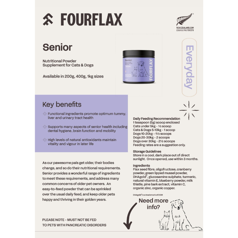 Fourflax Senior Nutritional Powder Supplement For Cats & Dogs [2 Sizes]