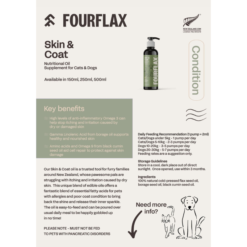 Fourflax Skin & Coat Nutritional Oil Supplement For Cats & Dogs [3 Sizes]