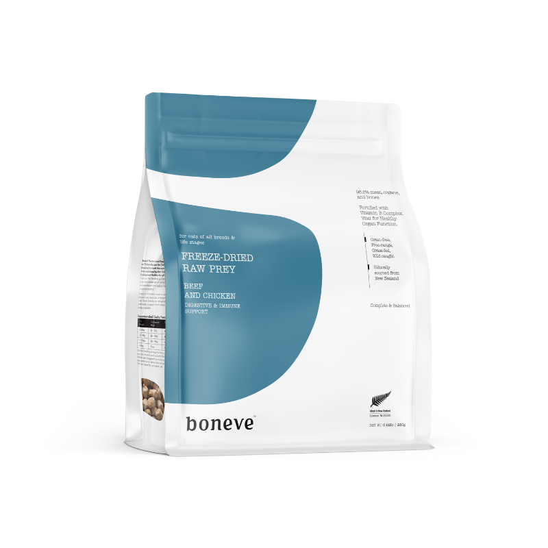 Boneve Beef & Chicken Digestive & Immune Support Grain Free Freeze Dried Raw Cat Food [2 Sizes]
