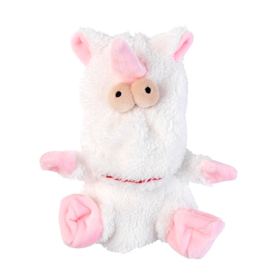 FuzzYard Flat Out Nasties Electra The Unicorn dog toy: white plush, pink horn, ears, and paws.